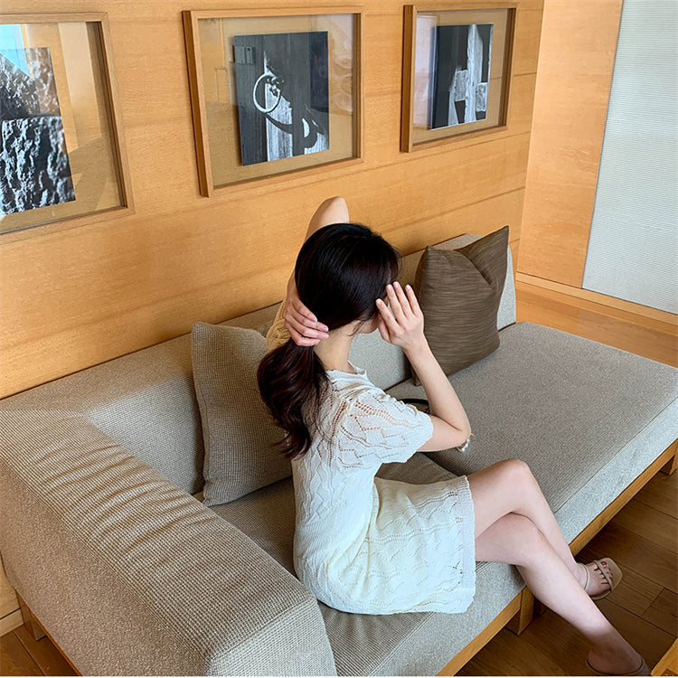 【Dress】2色展開~韓国ファッションins風Aライン半袖ニットワンピース着痩せ Z-5065