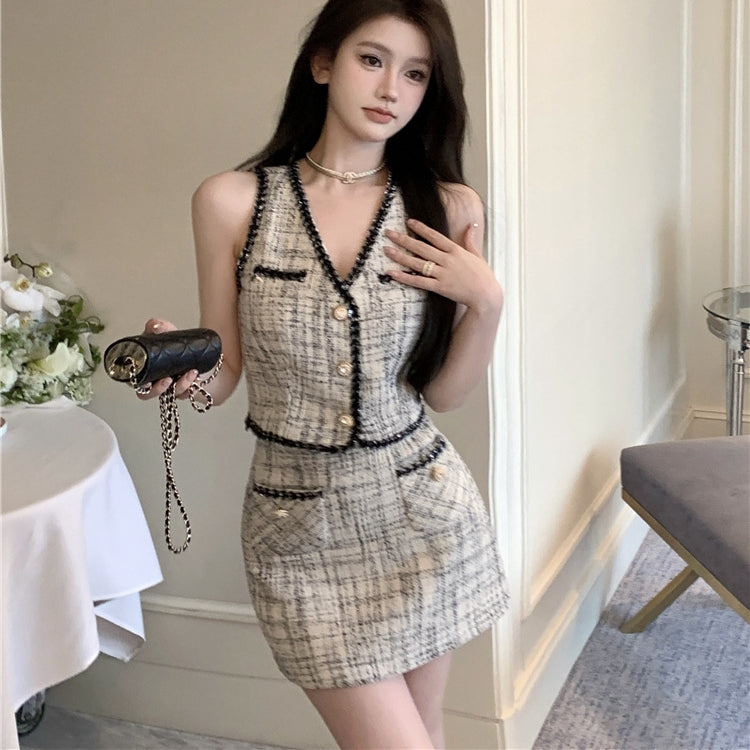 【Set】送料無料!ベスト+スカート2点セット T01376