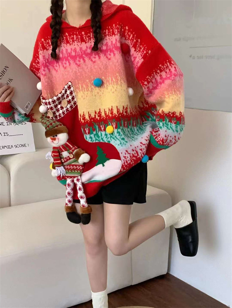 【Tops】可愛いクリスマス風ニットセーター W14622