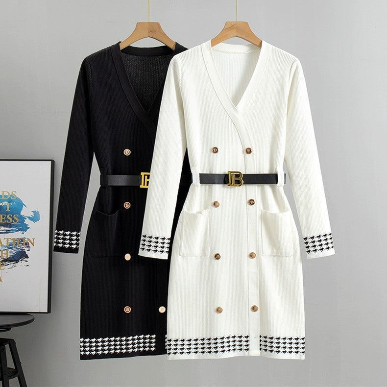 【Dress】ボタンデザインニットワンピース W9946