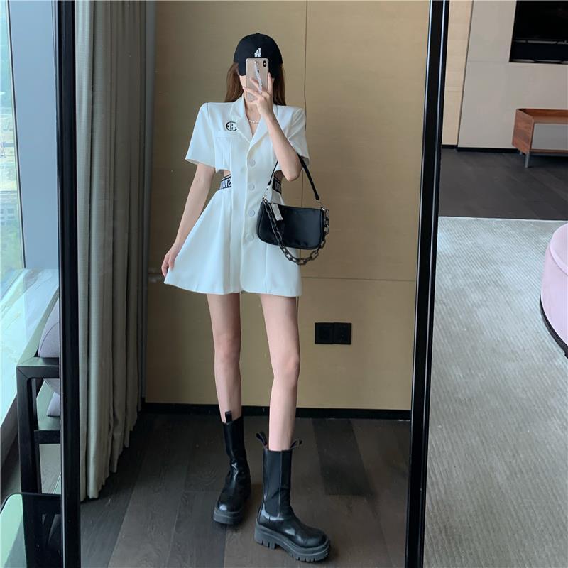 【Dress】バックレース半袖スーツワンピース Z6768