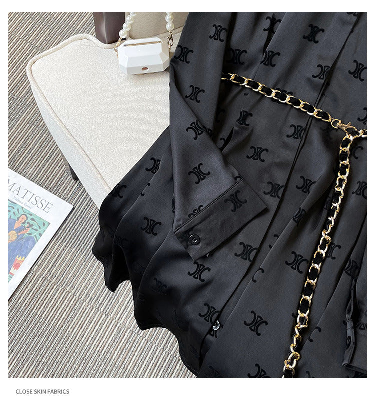 【Dress】長袖プリントシャツワンピース W10962