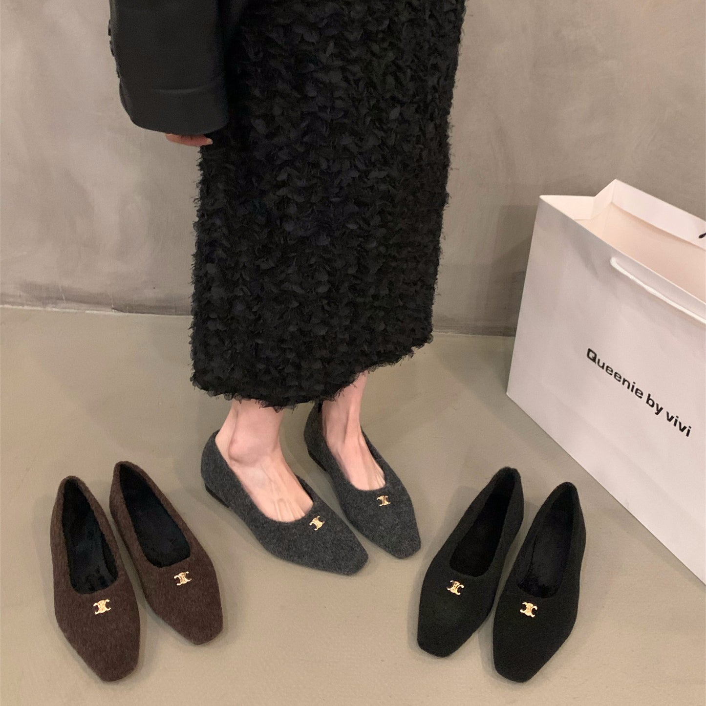 【Shoes】5cmインヒール裏ボアフラットシューズ Z7823
