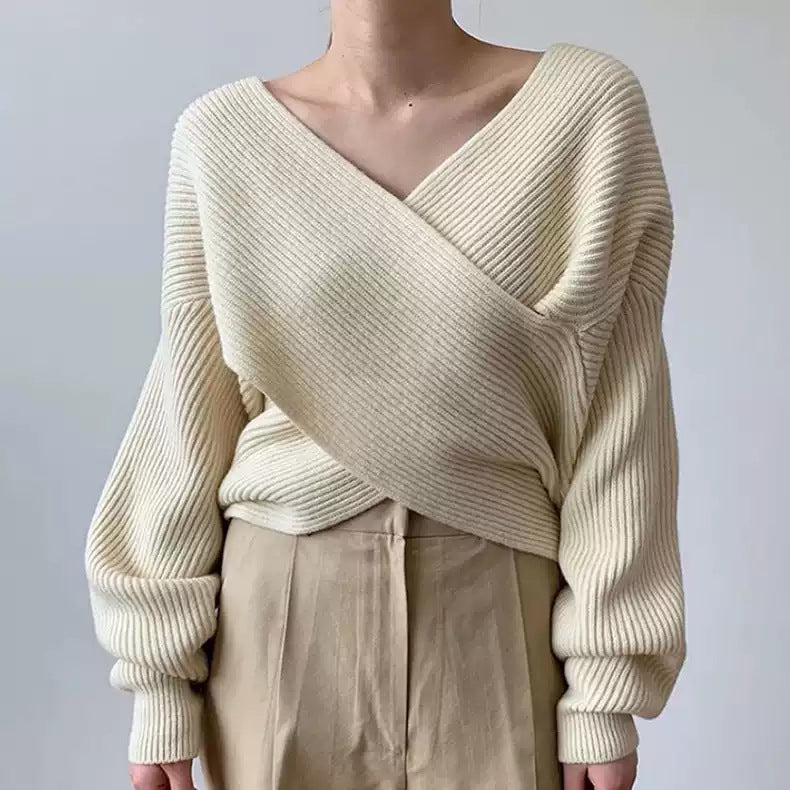 【Tops】3色展開クロスニット Z7472