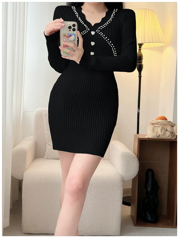 【Dress】タイトニットワンピース W10007