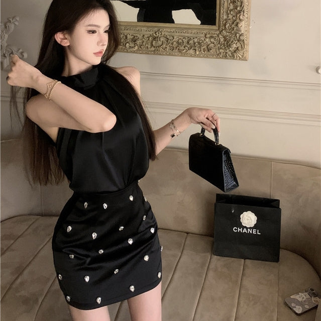 【Set】リボン付きトップス+スカートセット T01393