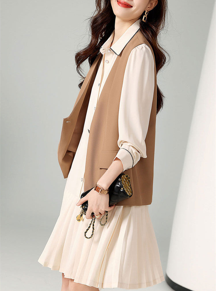 【Set】ベスト+シャツワンピース2点セット W8419