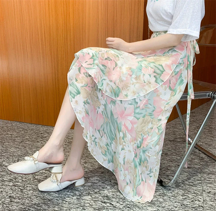 【Bottoms】花柄ラップスカート W11479