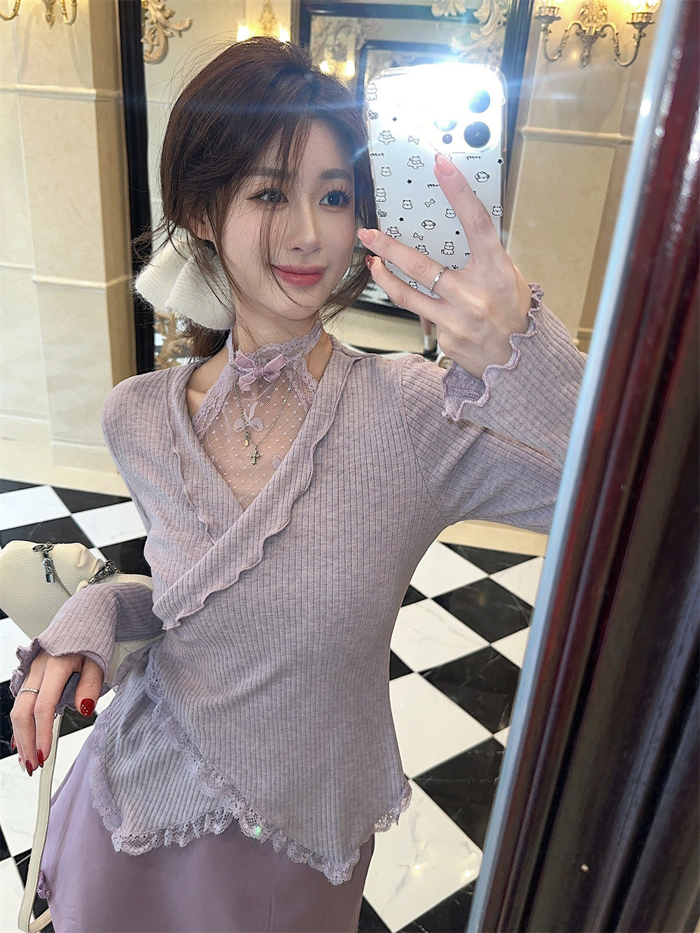 【Set】レーストップス+スカート2点セット T01372