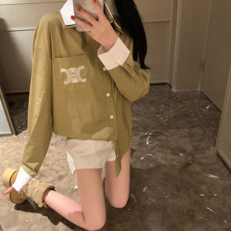 【Tops】カジュアル配色シャツ W11005