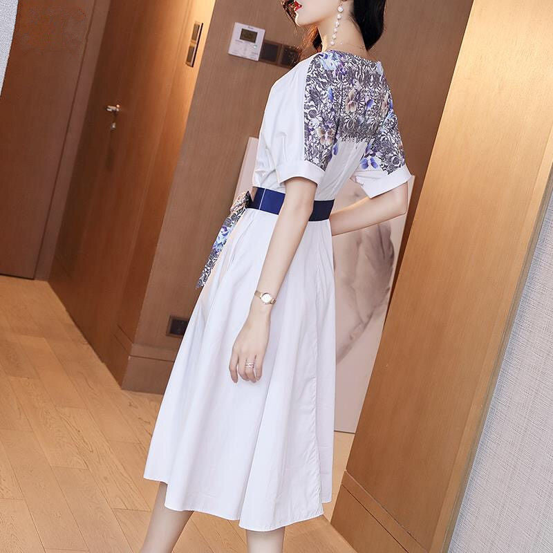 【Dress】今季マストバイ~韓国ファッション人気バック花柄OL通勤シャツワンピース W-1121