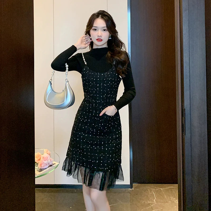 【Set】2点セット ニット +ツイードワンピース W8238