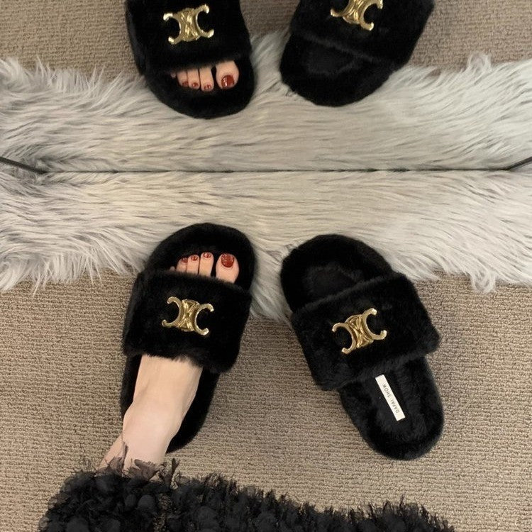 【Shoes】可愛いファースリッパ3色展開 Z-6429