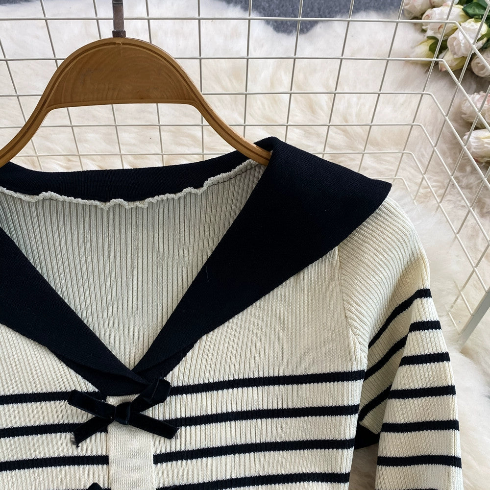 【Dress】ボーダー柄ニットワンピース W8506