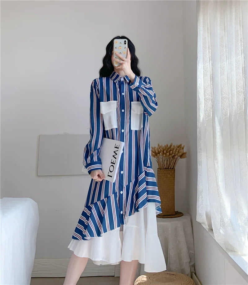 【Dress】ストライプシャツワンピース W10850