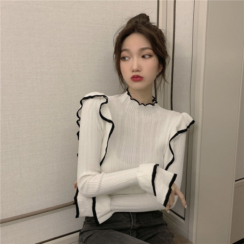 【Tops】配色フリルニットセーター Z8349