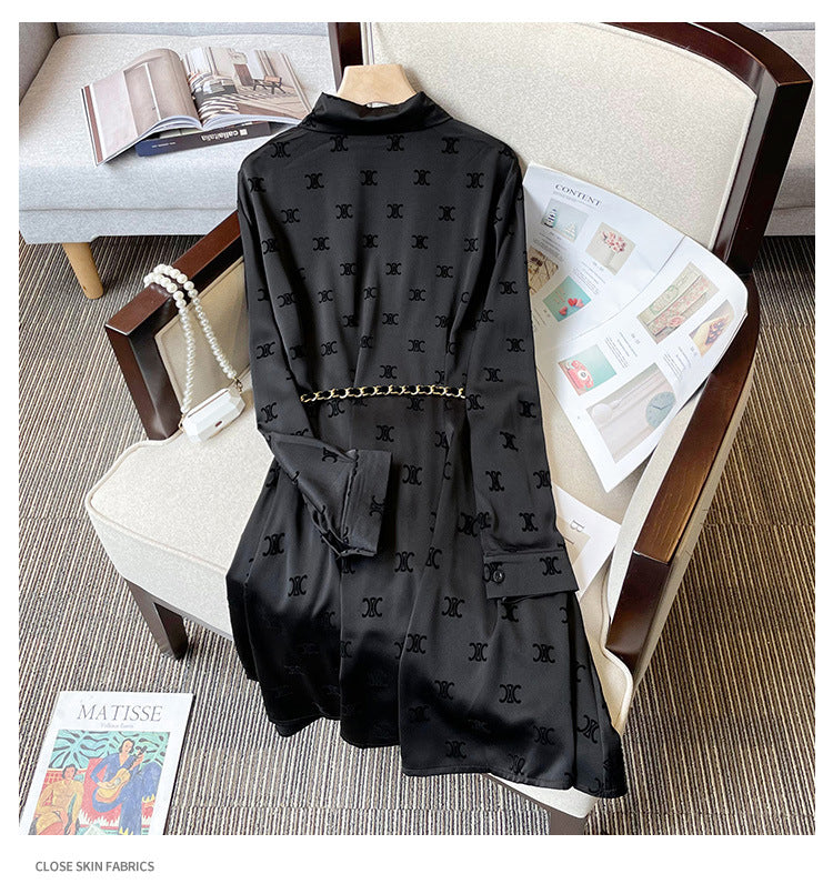 【Dress】長袖プリントシャツワンピース W10962