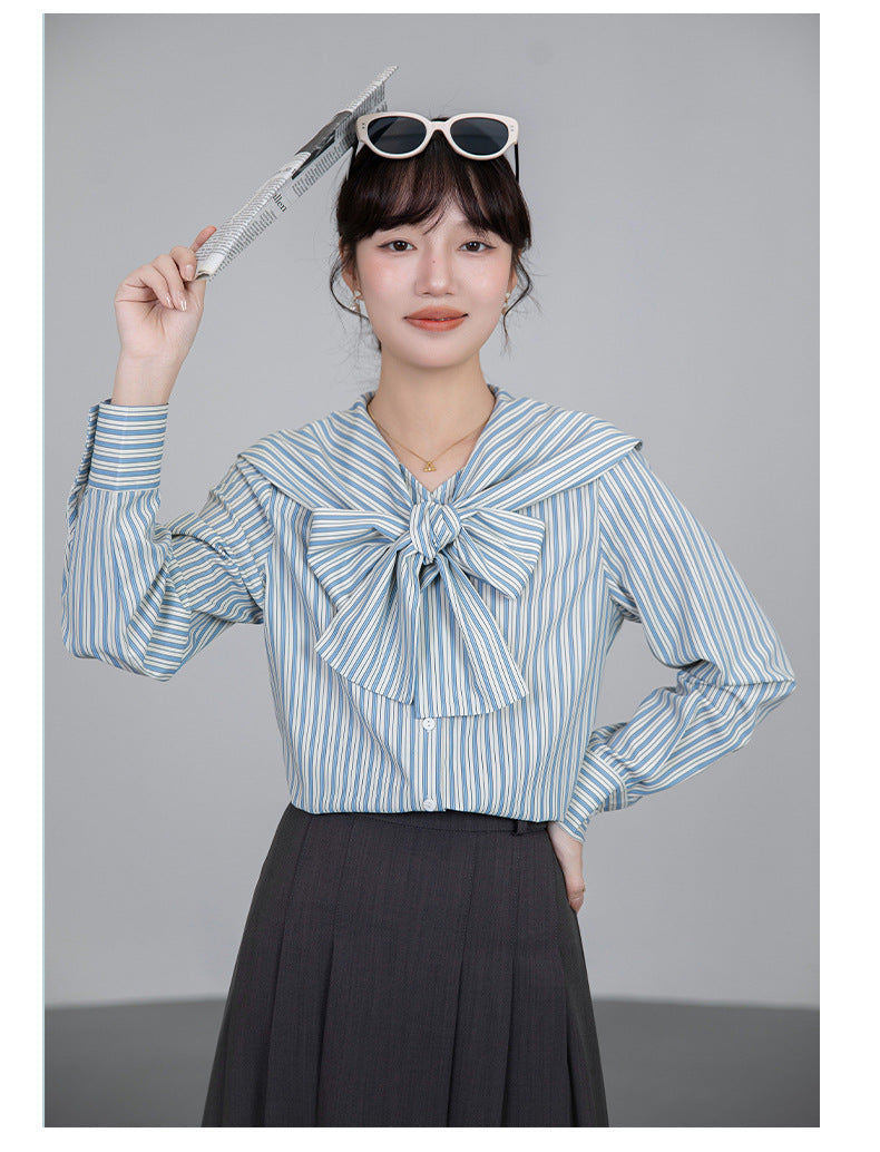 【Tops】リボンストライプシャツ T01609