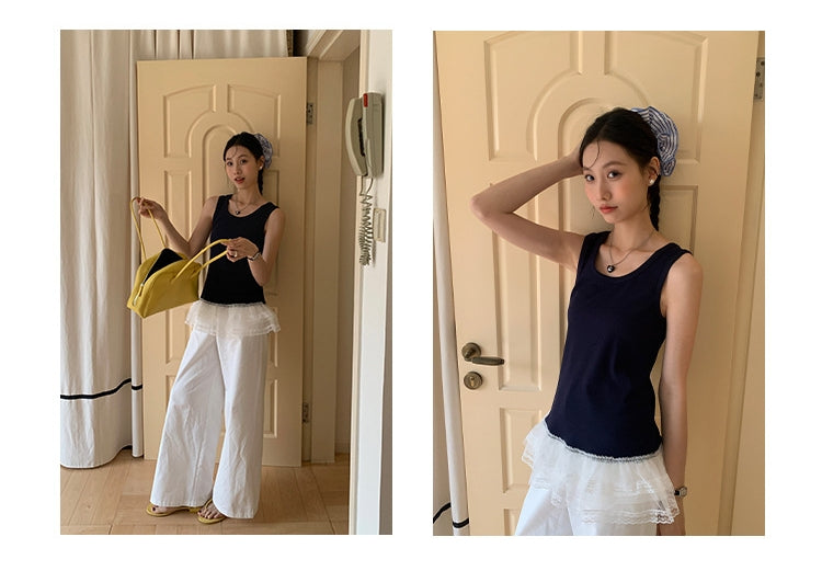 【Tops】レース切り替えタンクトップ T01333