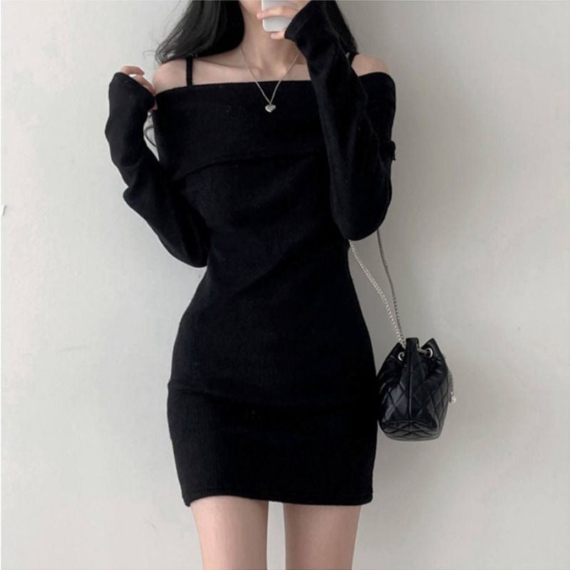 【Dress】オフショルダーニットワンピース W8152