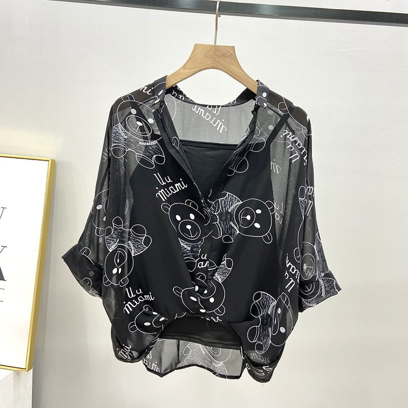 【Tops】キャミソール贈るシャツ W11577