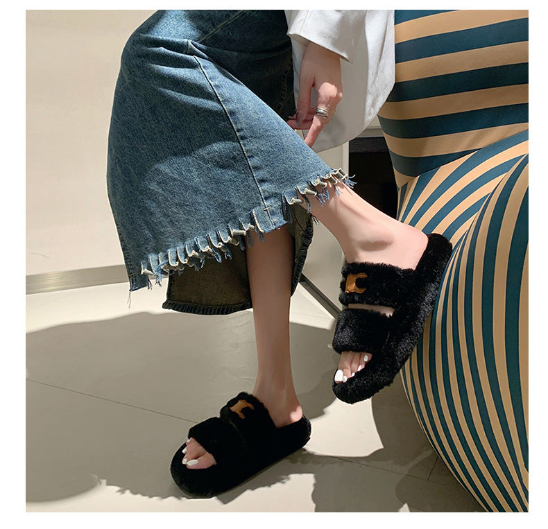【Shoes】3色展開ファースリッパ W13365