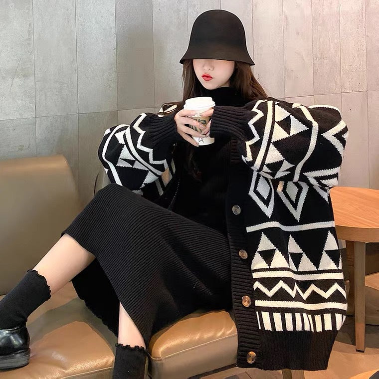 【Set】ニットセット カーディガン+ワンピース W9561