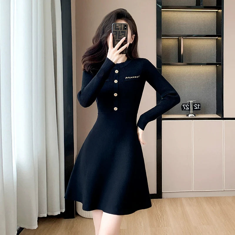 【Dress】Aラインニットワンピース W9941