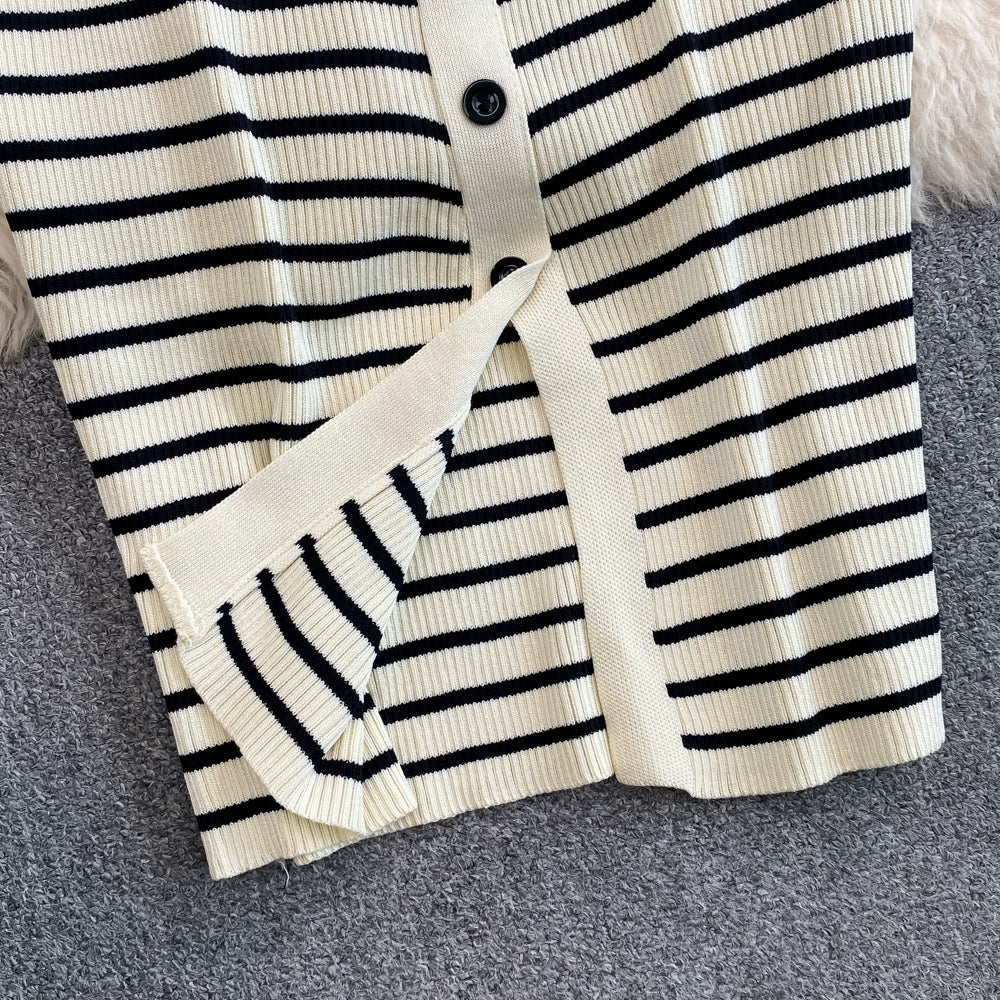 【Dress】ボーダー柄ニットワンピース W8506