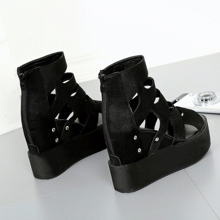 【Shoes】今季トレンド~高見え11cmヒールシンプル厚底オープントゥ ブーツサンダル Z-5159