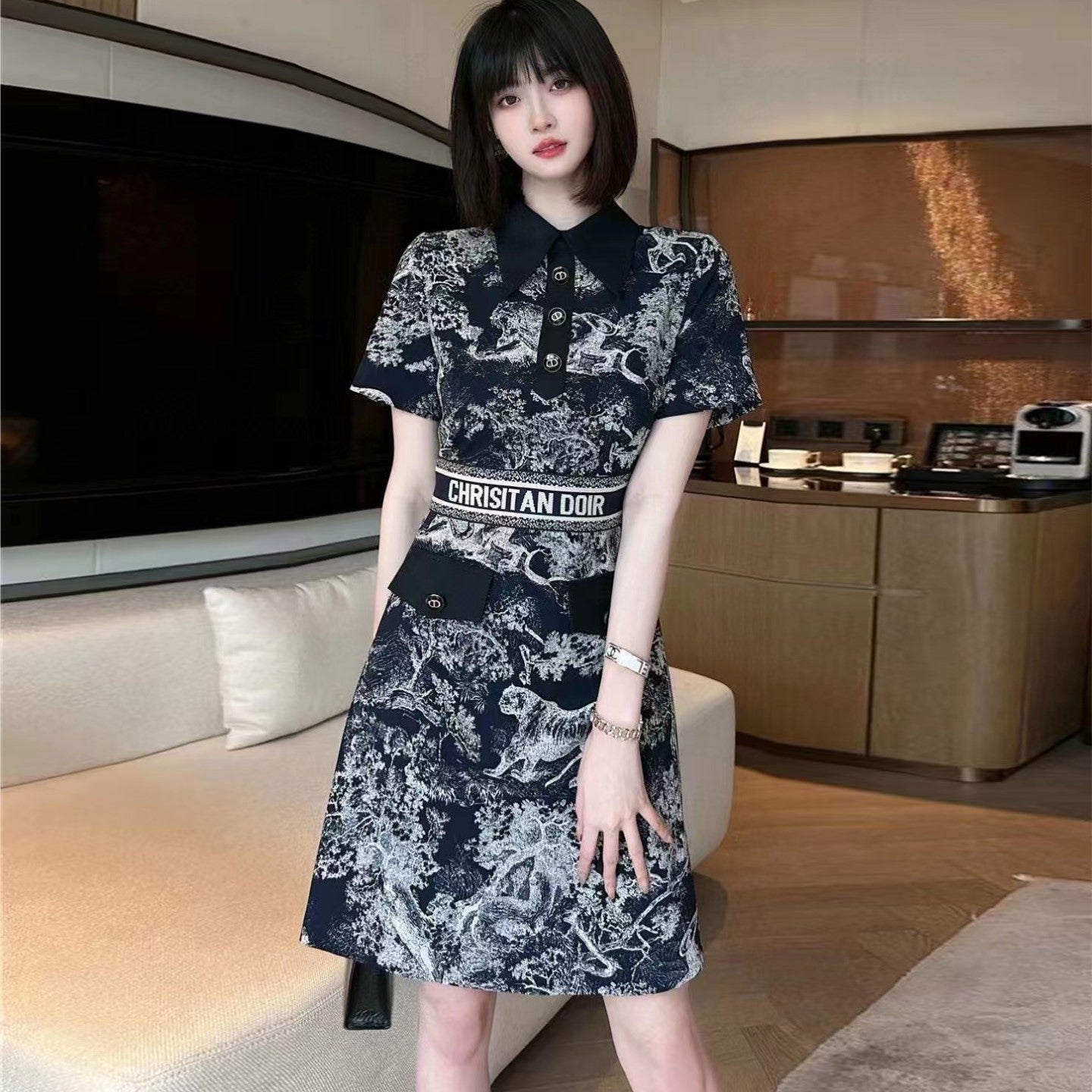 【Dress】Aライン半袖ワンピース Z6756