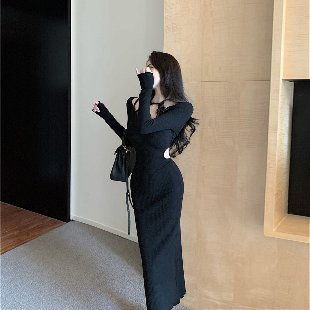 【Dress】ウエスト透かし彫りワンピース Z7881