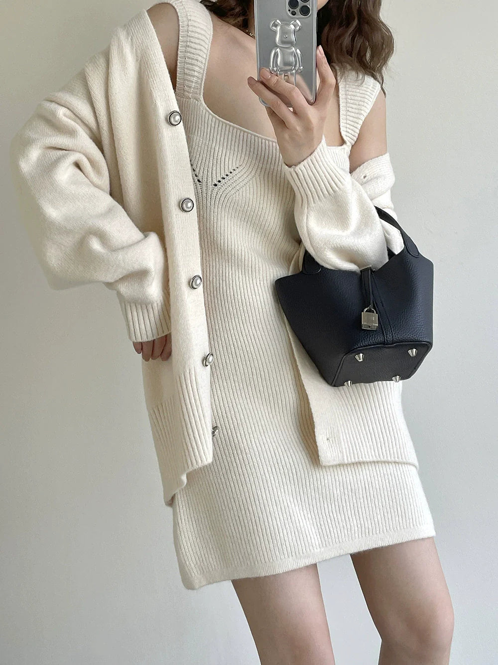 【Set】新作アイテム~ニット2点セット カーディガン+ワンピース W7781