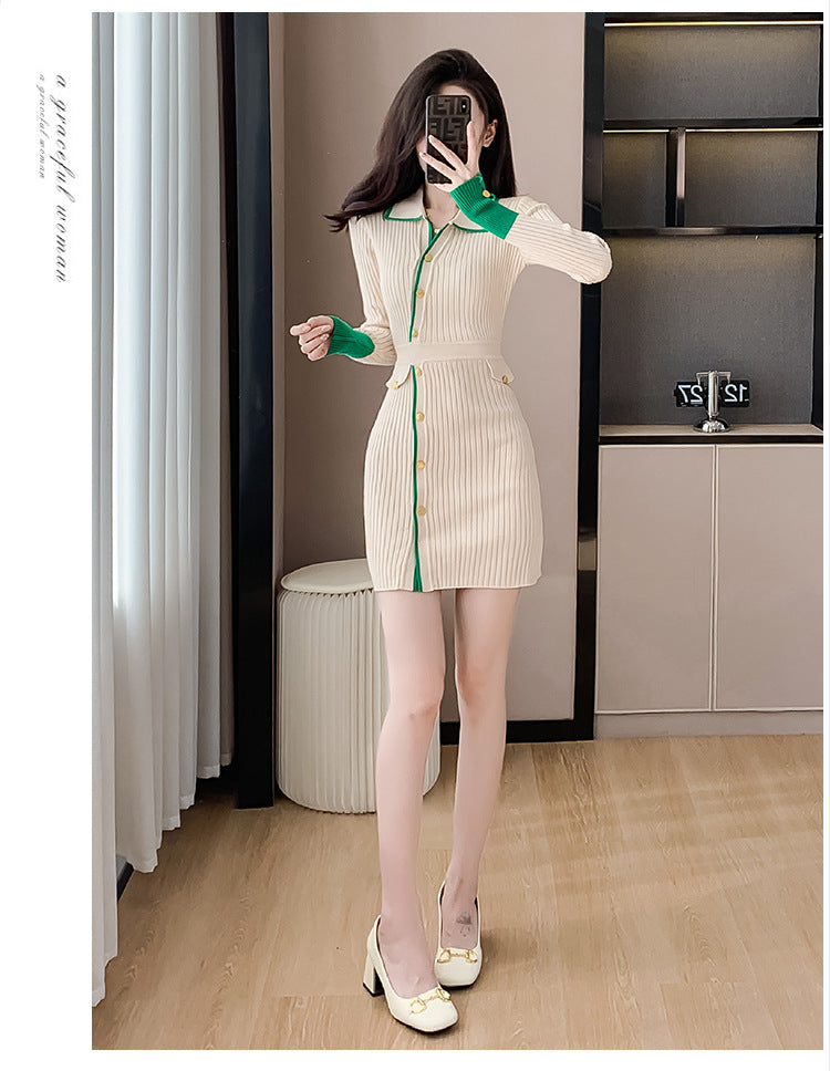 【Dress】配色ニットワンピース W10068