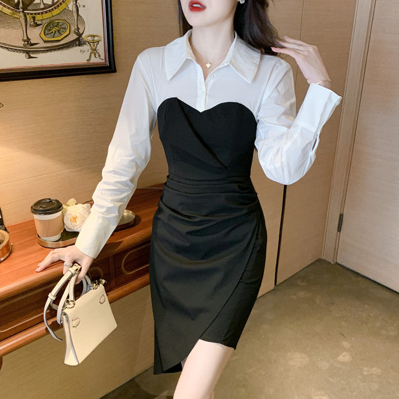 【Dress】イレギュラー長袖シャツワンピース W8085