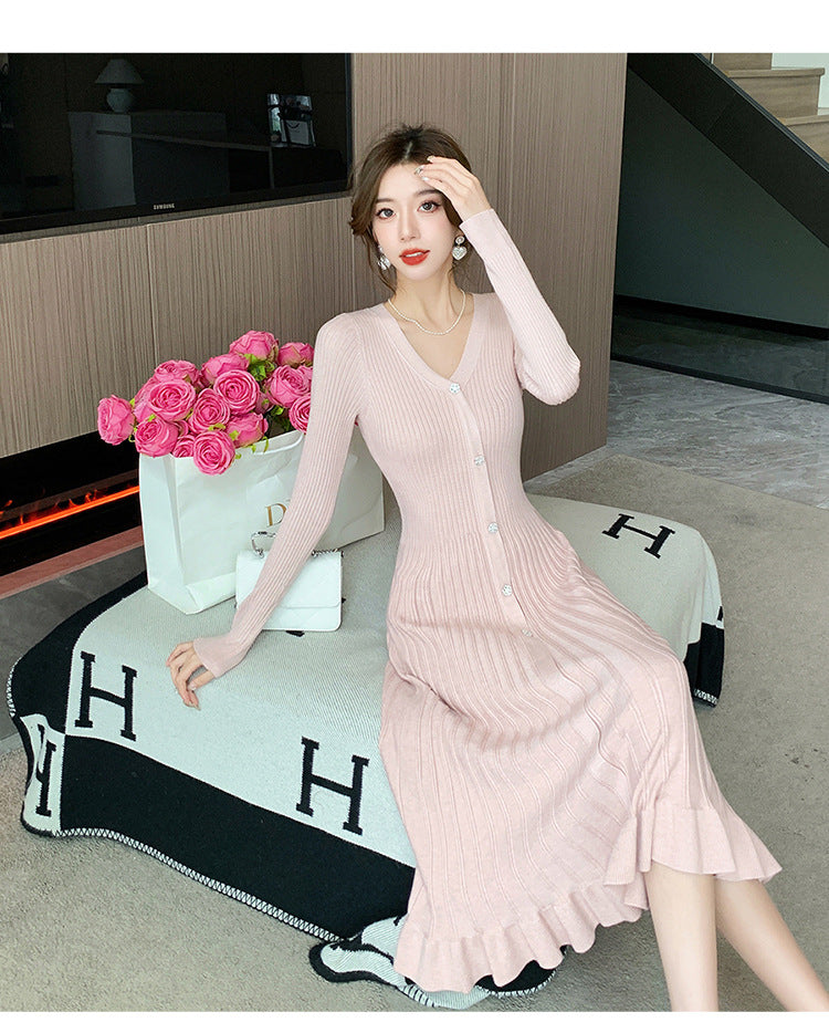 【Dress】Vネックニットワンピース W9614