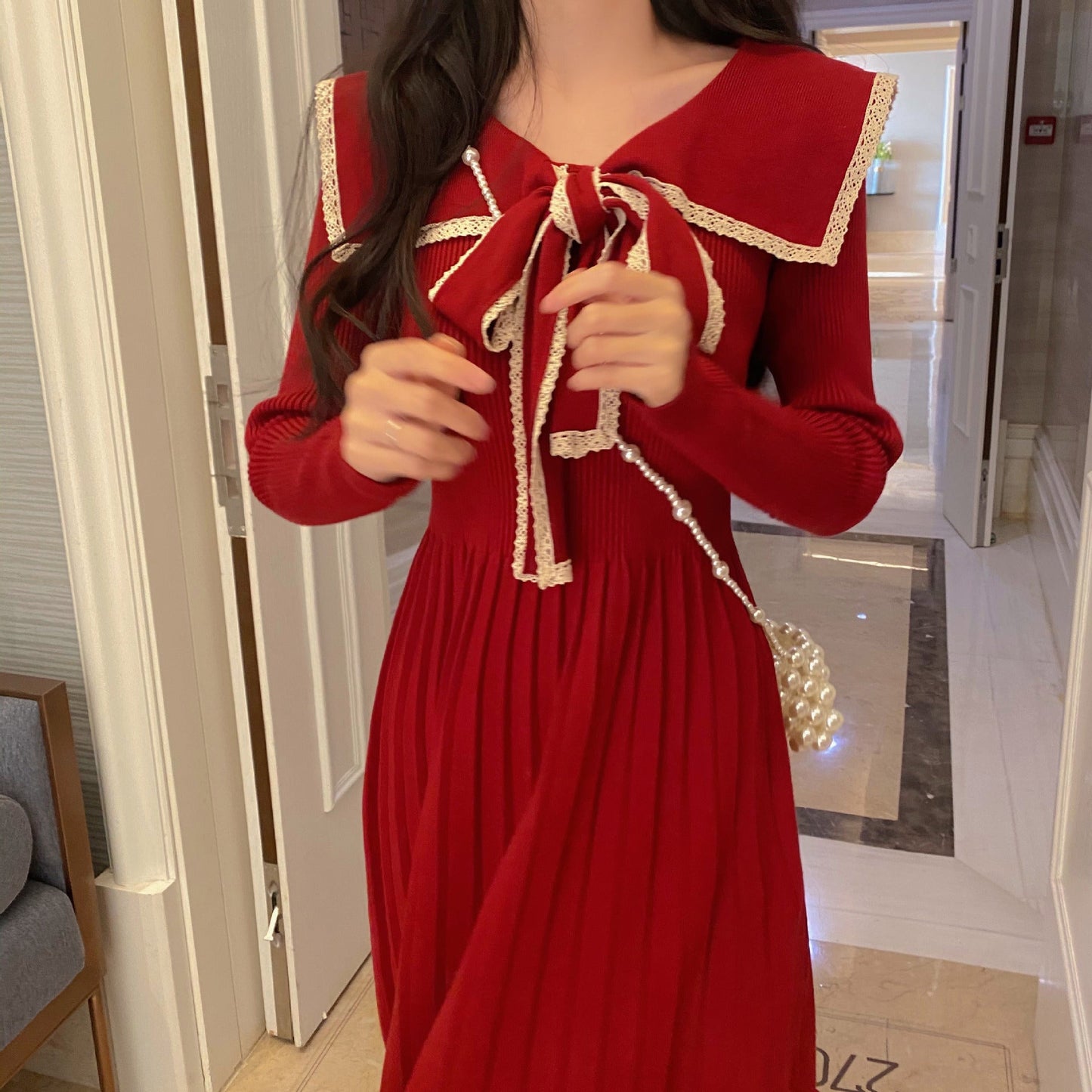 【Dress】新入荷~リボンニットワンピース W9713