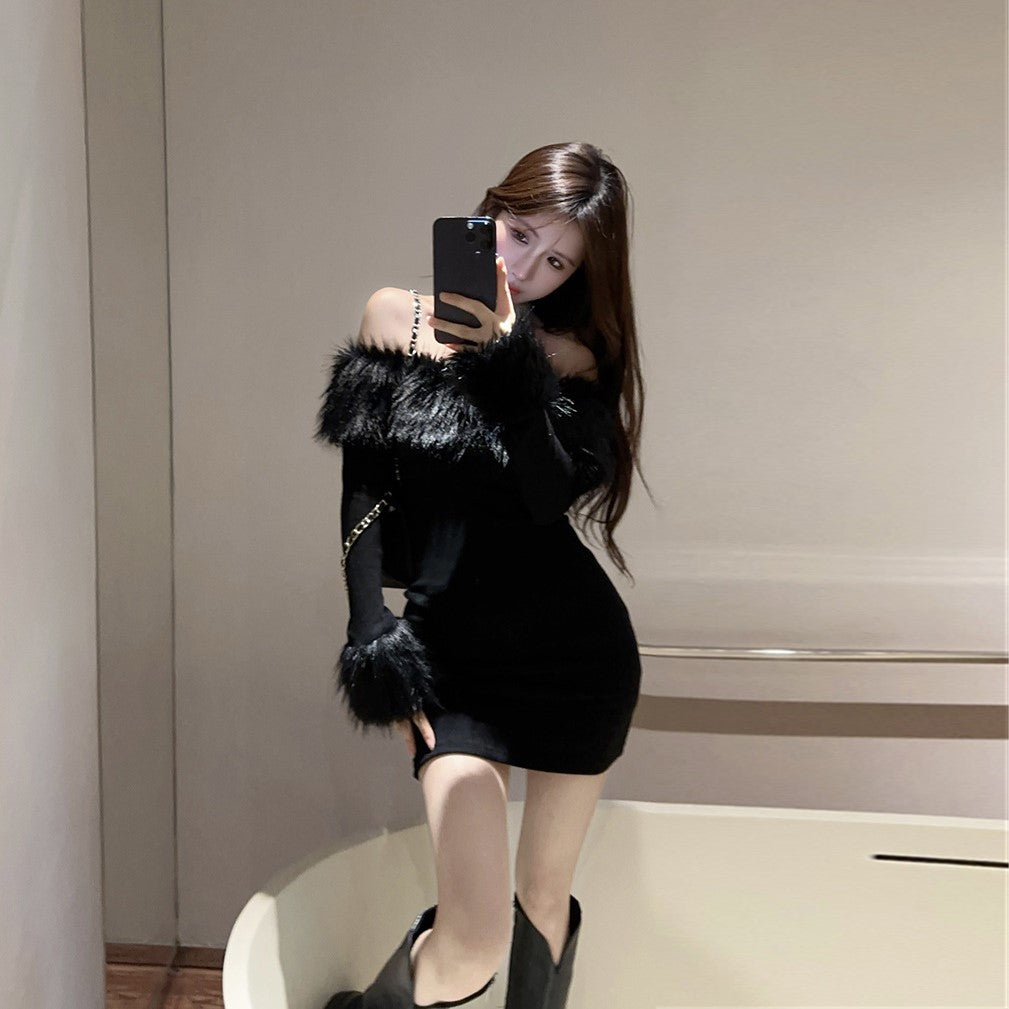 【Dress】肩見せファーワンピース Z7693