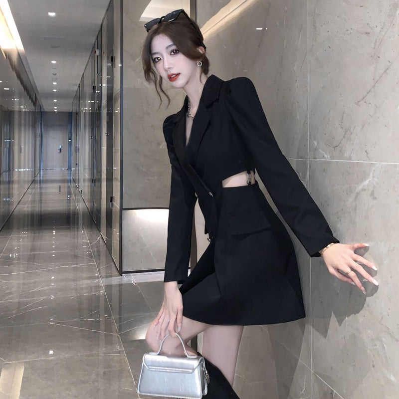 【Dress】ウエスト透かし彫りスーツワンピース Z8190