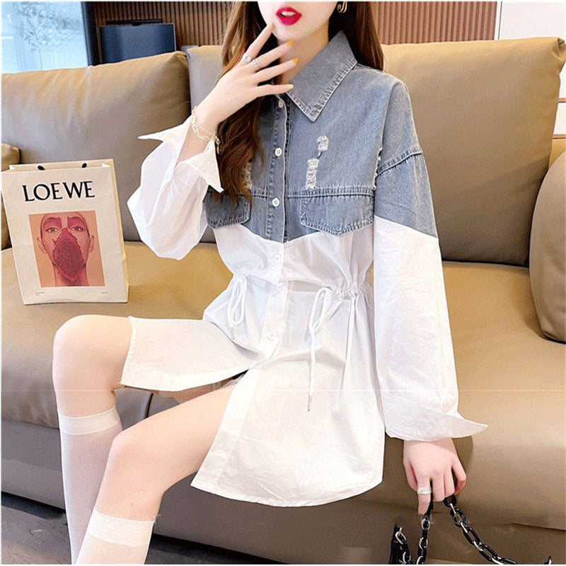 【Dress】デニム切替シャツワンピース新入荷 W8667
