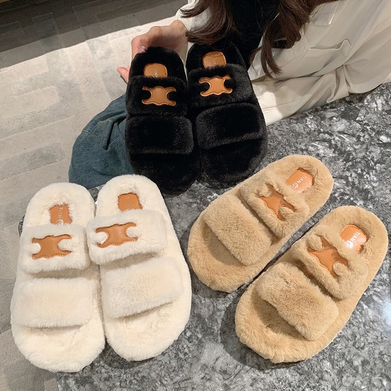 【Shoes】3色展開ファースリッパ W13365