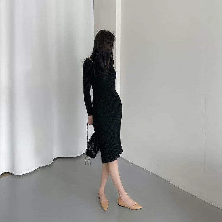 【Dress】シンプルニットワンピース W9684