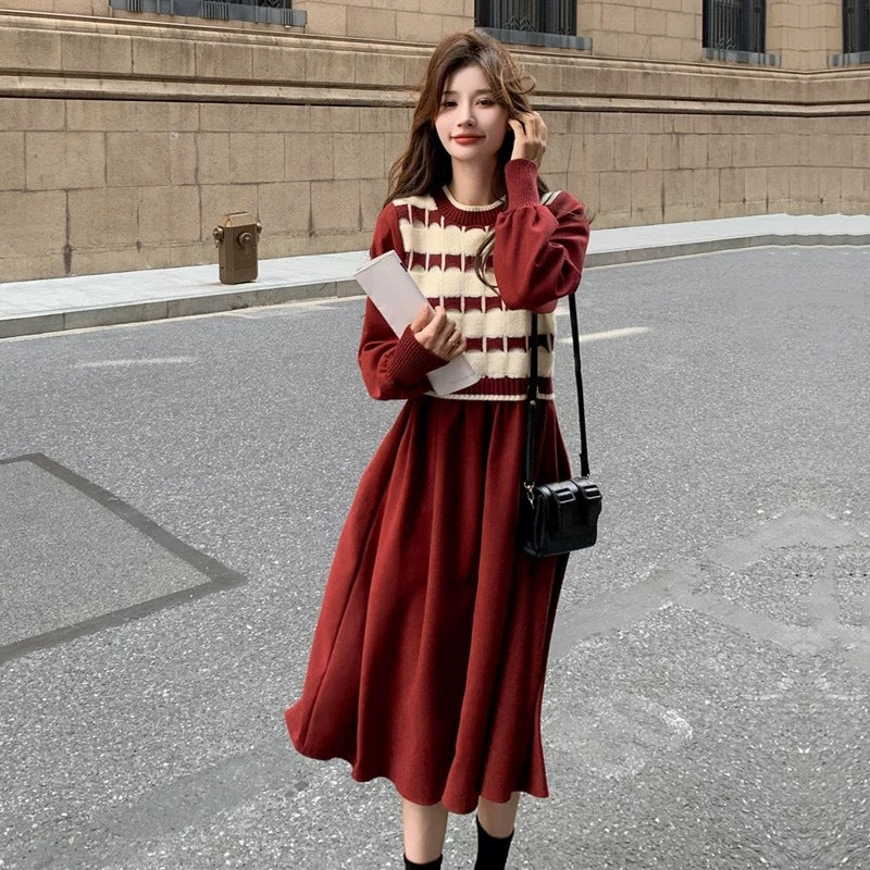 【Dress】ニット切替ワンピース Z8293
