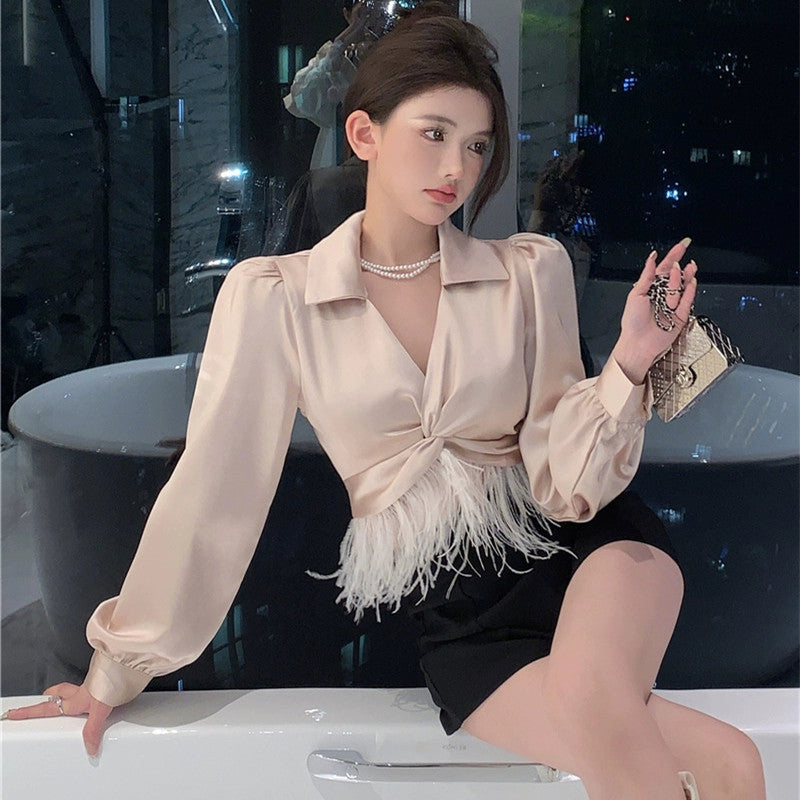 【Tops】ファーデザインシャツ W9821