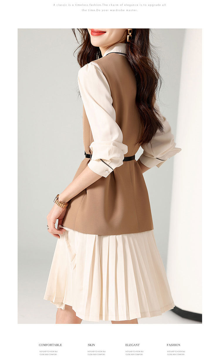 【Set】ベスト+シャツワンピース2点セット W8419