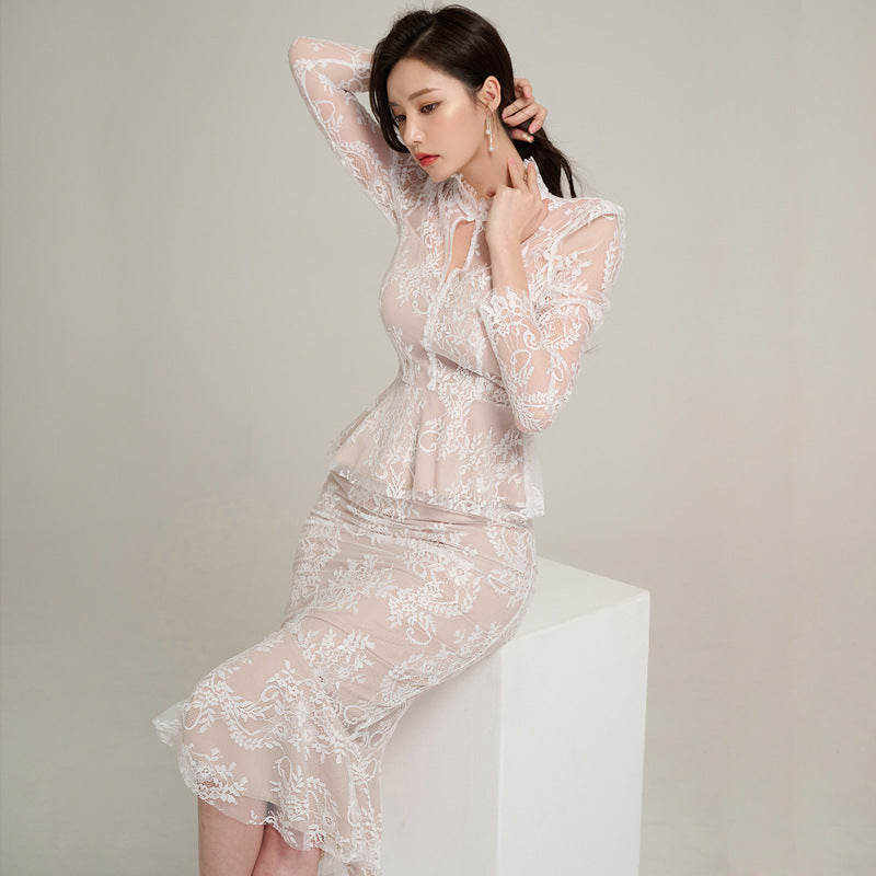 【Set】ブラウス+マーメイドスカート レースセット Z7738