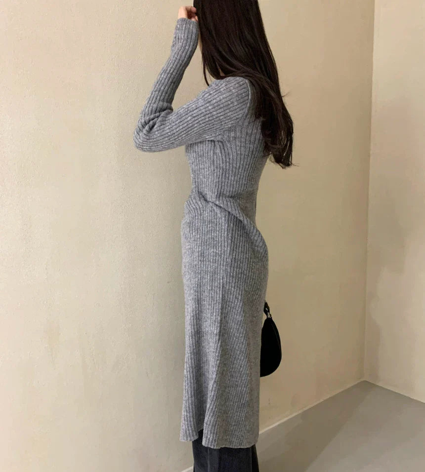 【Dress】スリットニットワンピース W9318