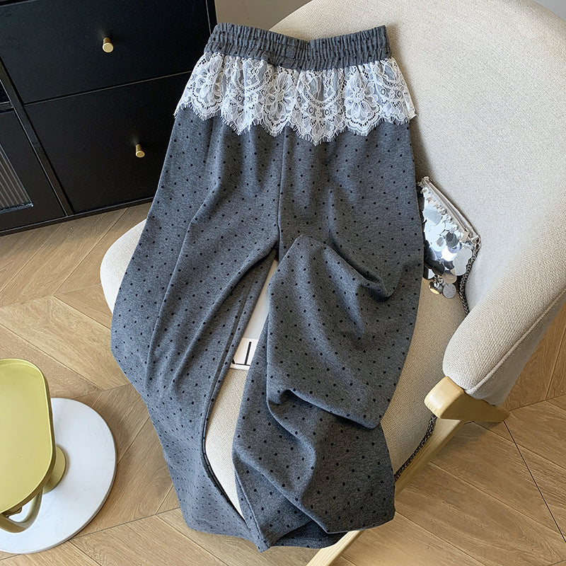 【Bottoms】レース切り替えドット柄パンツ T01371