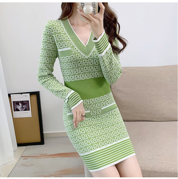 【Dress】3色展開~レトロ風ニットワンピース W9282