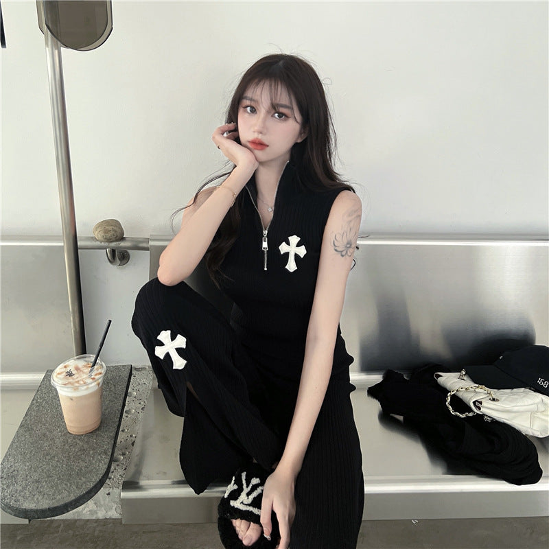 【Set】ニット3点セット カーディガン + タンクトップ + ワイドパンツ Z-3514